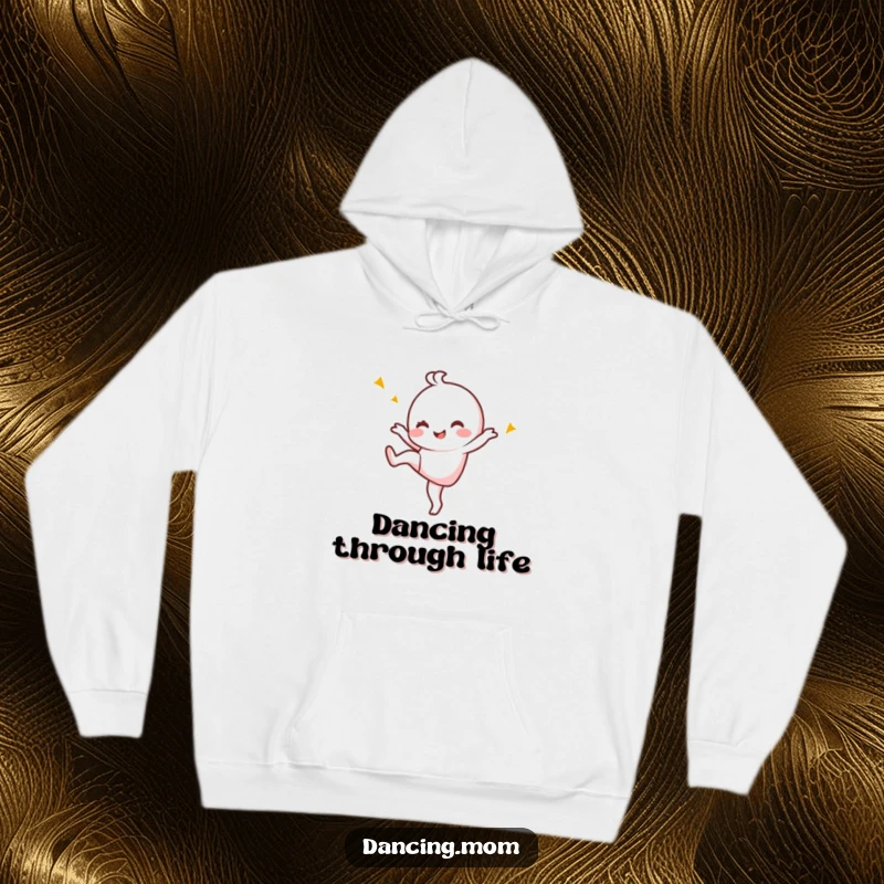 Funny Hoodie: Kawaii dancing character kicking one leg up, winking playfully, ready to celebrate.