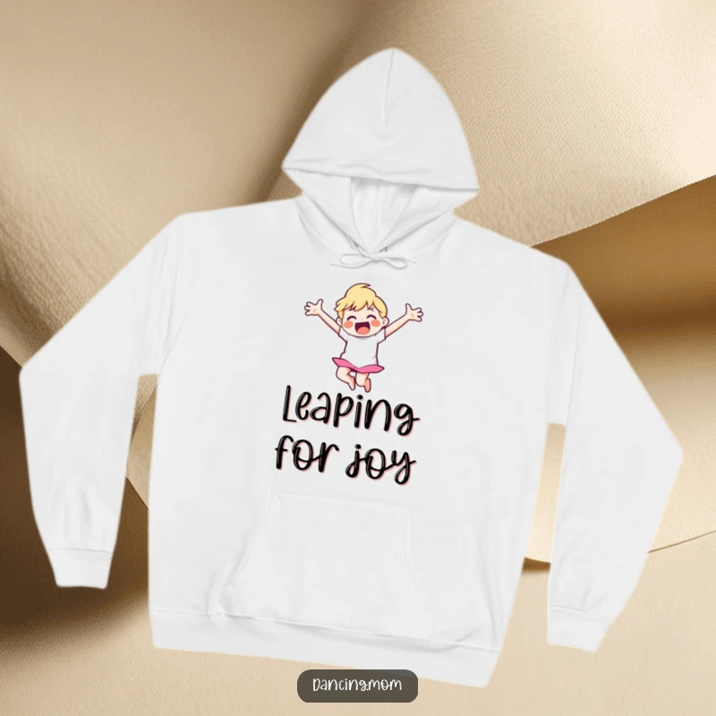 Funny hoodie depicting a happy dancer with arms outstretched, captured in a graceful, airborne leap.