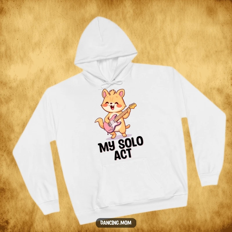 Funny hoodie showcasing a kawaii animal passionately playing an air guitar with wild, enthusiastic flair and rockstar attitude.