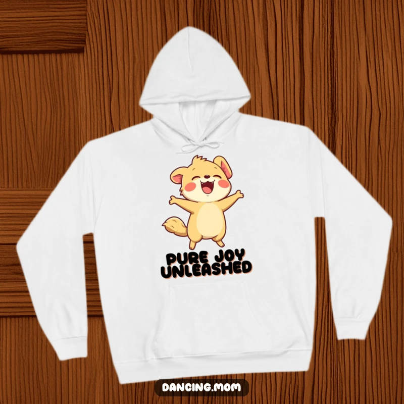 Funny hoodie showcasing a kawaii animal laughing with its head thrown back, radiating contagious merriment and happiness.