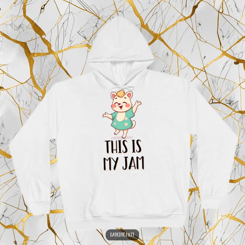 Funny Mom Jig Hoodie: A dancing mom animal performs a happy jig, offering cozy warmth and a dose of hilarious maternal celebration spirit.