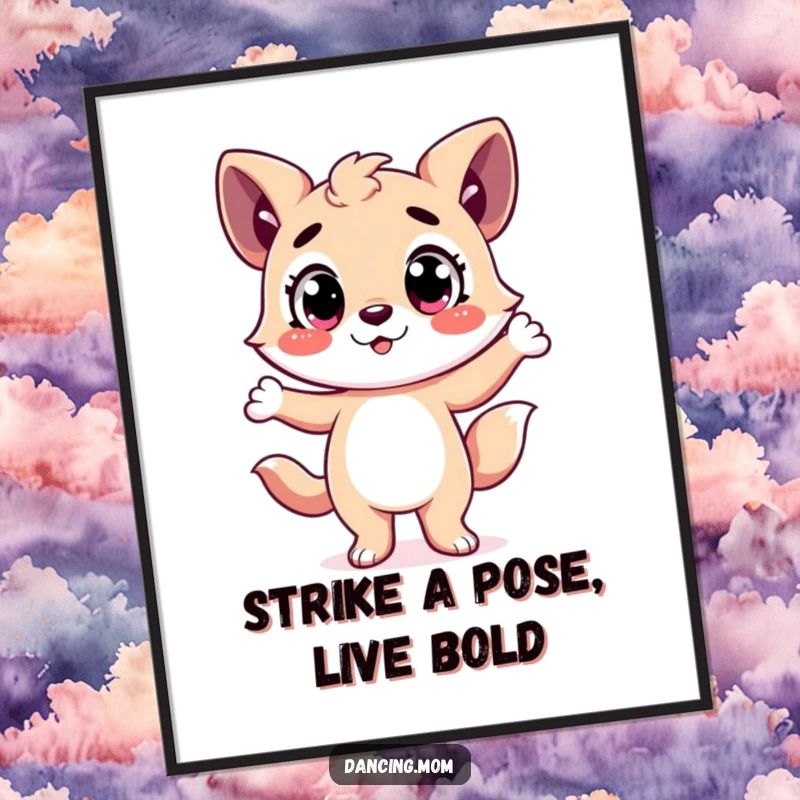 Funny Free Printable Wall Art: Happy animal character with wide eyes, striking a dramatic dance pose, full of flair.