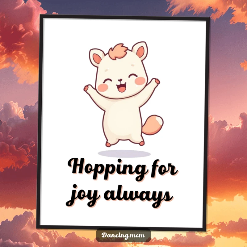 Funny Free Printable Wall Art: Kawaii animal in a happy hop, radiating pure fun, perfect downloadable decor.