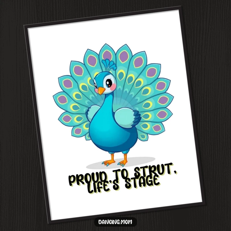 Funny Free Printable Wall Art: A magnificent peacock proudly unfurling its stunning, eye-spotted tail feathers in a vibrant display.