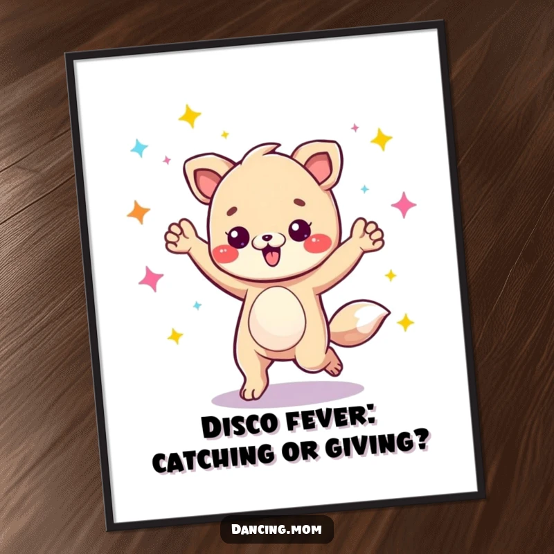 Funny Free Printable Wall Art: Animal character energetically grooving under vibrant disco lights, creating a lively party scene.
