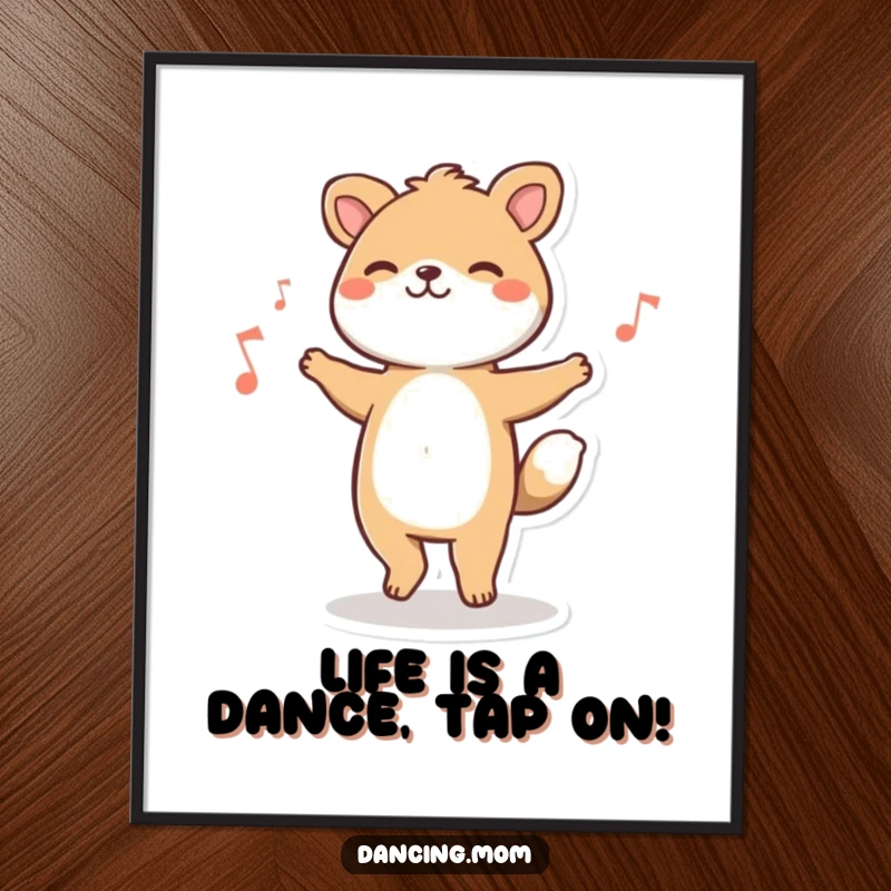 Funny Free Printable Wall Art: Animal character happily tapping its feet to an unseen beat, radiating musical joy.