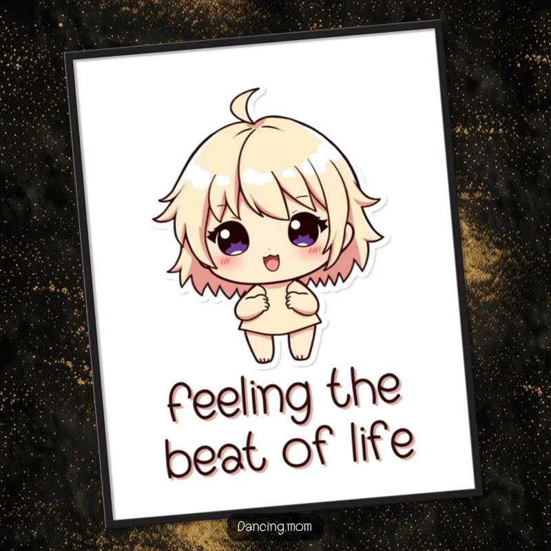 Funny Free Printable Wall Art: Character with vibrant rhythm lines flowing, creating a sense of movement and joy, downloadable art.