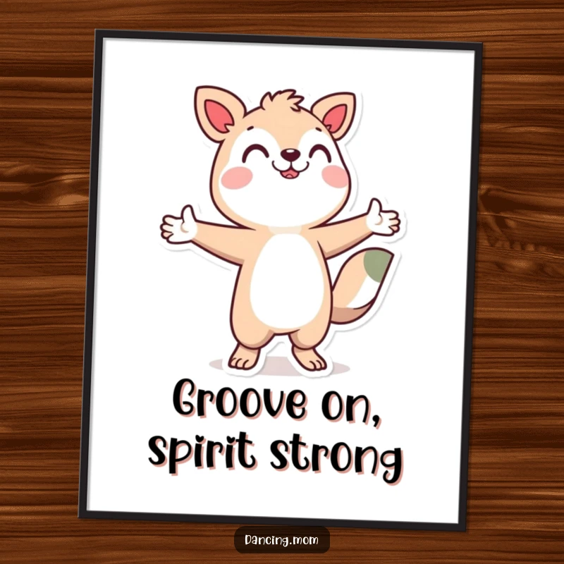 Funny Free Printable Wall Art: A stylized happy animal character in a dynamic dance pose with arms outstretched wide.