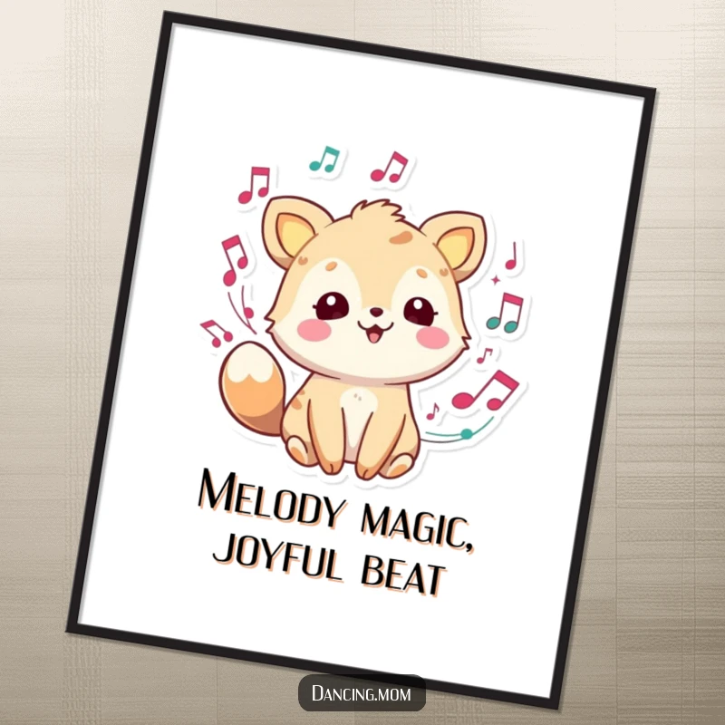 Funny Free Printable Wall Art: An ecstatic animal character with musical notes playfully swirling around its head.