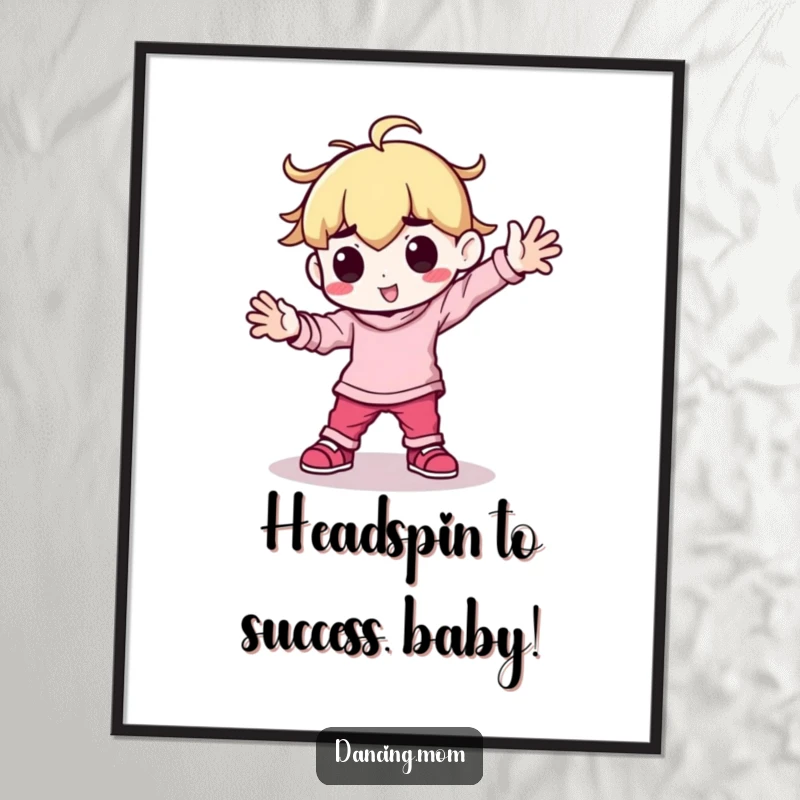 Funny Free Printable Wall Art: Kawaii character breakdancing with impressive moves, arms firmly planted, showcasing raw energy and style.