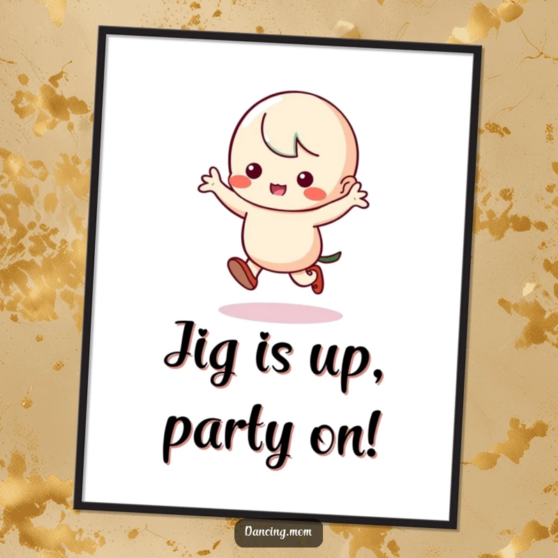 Funny Free Printable Wall Art: Kawaii dancer performing a silly jig with enthusiastic stomping, bringing joy and movement to the scene.