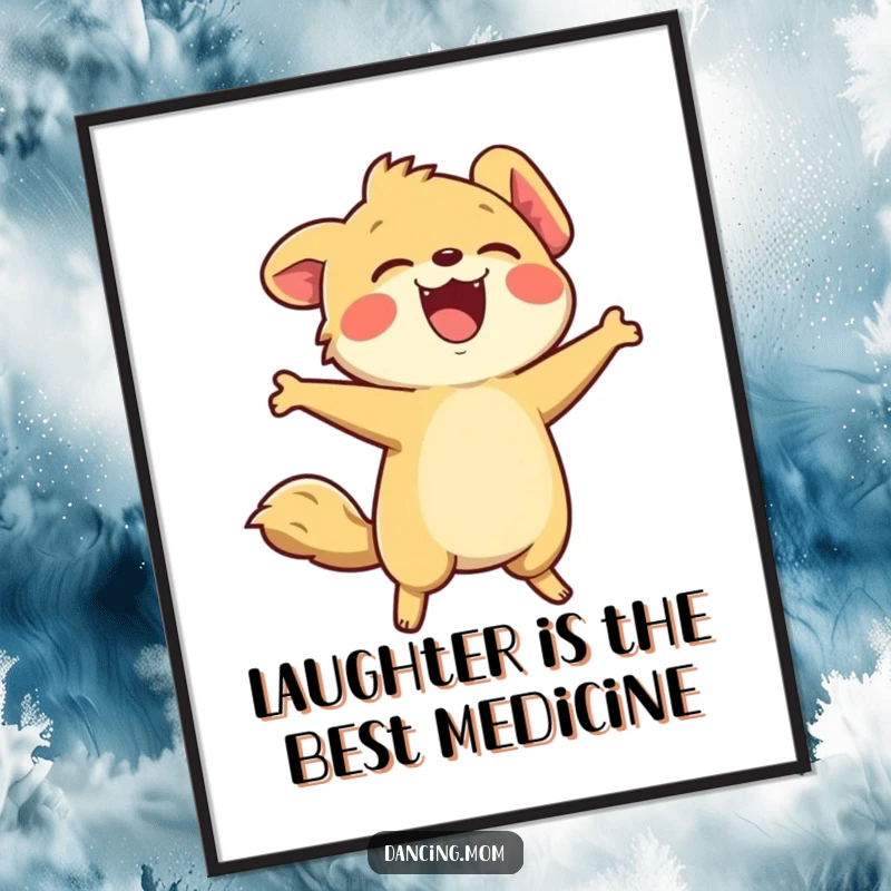 Funny Free Printable Wall Art of a kawaii animal laughing with its head thrown back in uncontainable merriment.