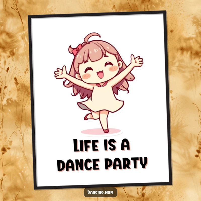 Funny Free Printable Wall Art: A kawaii character mid-pirouette with arms flung wide, full of energy and joyful motion.