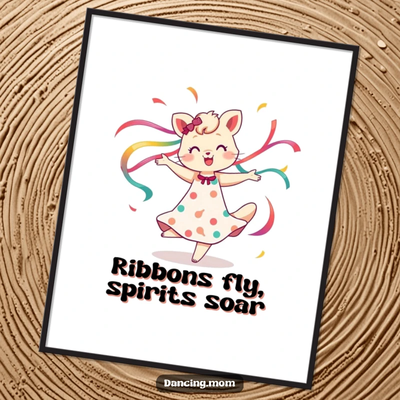 Funny Free Printable Wall Art of a mom animal spinning with colorful ribbons flowing, creating a dynamic and humorous masterpiece.