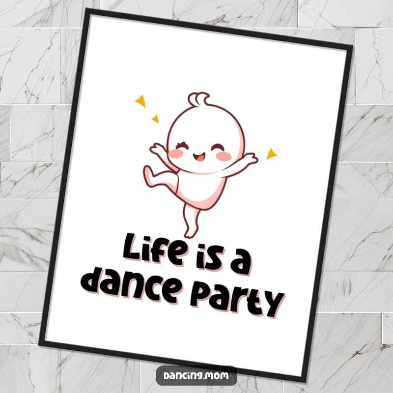 Funny Free Printable Wall Art: A cute kawaii dancer kicking one leg up playfully, winking, full of energy, perfect for display.