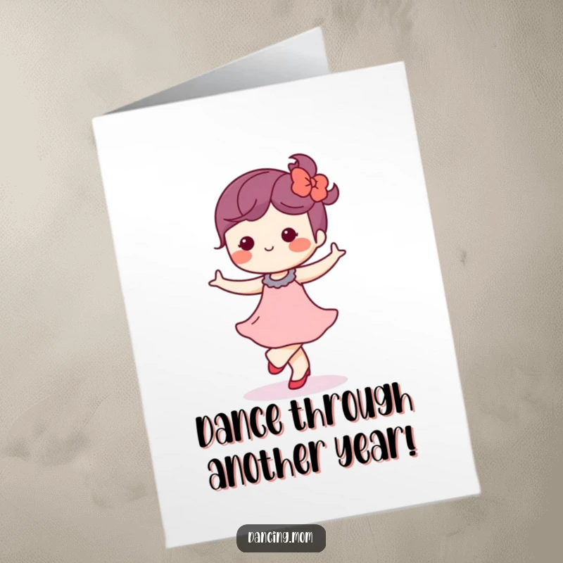 Free Printable Birthday Card: Kawaii dancer waltzing softly with eyes closed and a blissful smile, embodying serene birthday happiness.
