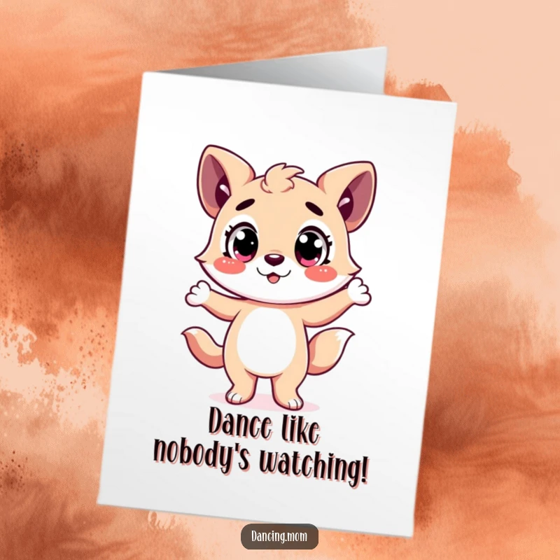Funny Free Printable Birthday Card: Happy animal character with wide eyes striking a dramatic dance pose, celebrating festively.
