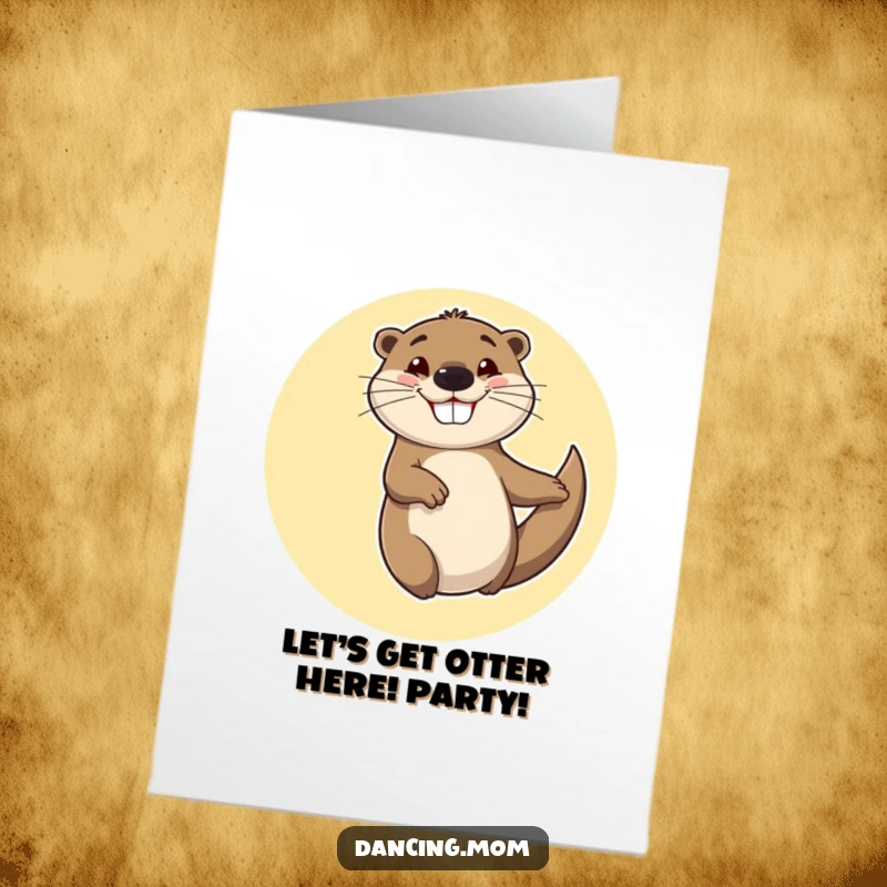 Funny Free Printable Birthday Card featuring a cheerful otter spinning in circles with a goofy, happy grin, celebrating joyfully.