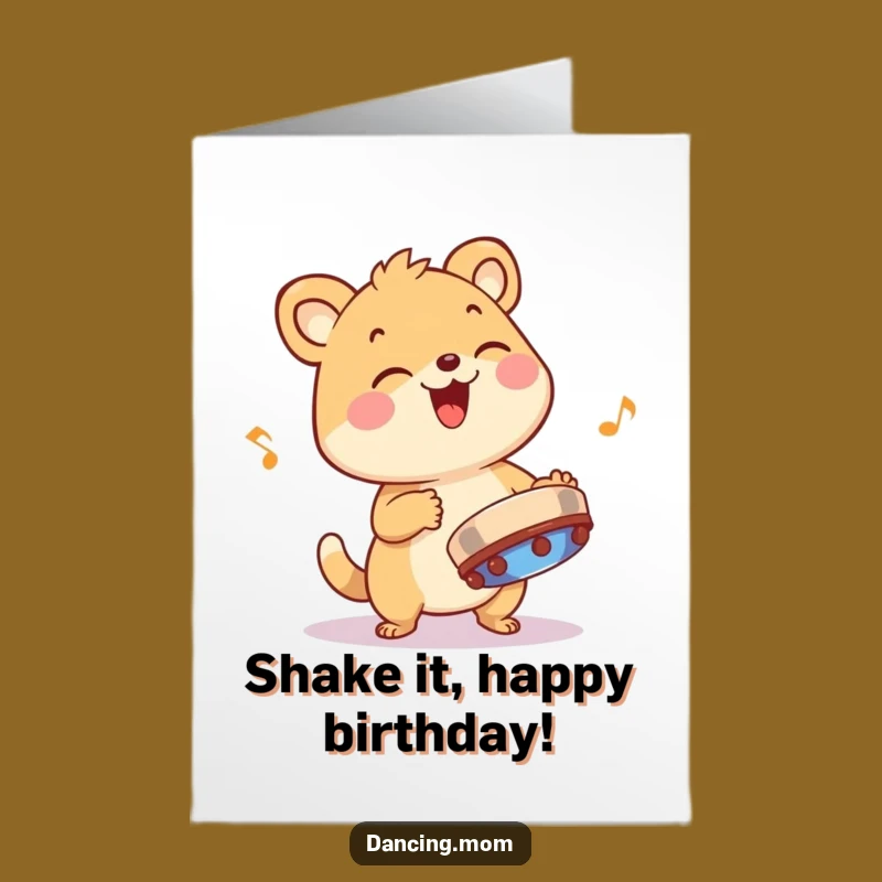 Free Printable Birthday Card: Tambourine Animal, Rhythmic Fun, Funny Downloadable Gift