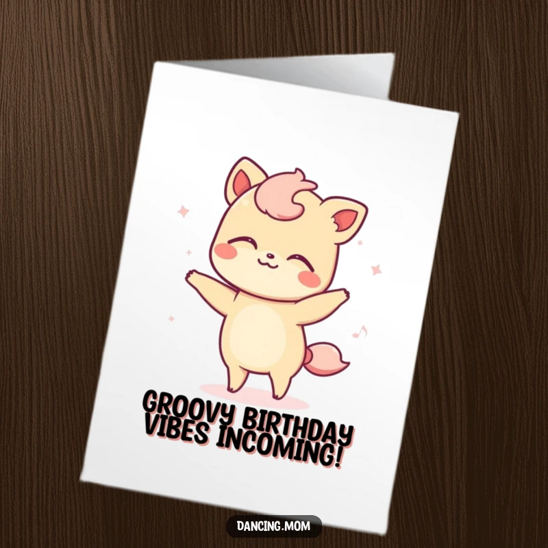 Funny Free Printable Birthday Card: Kawaii animal swaying with eyes closed, feeling the music, perfect downloadable gift.