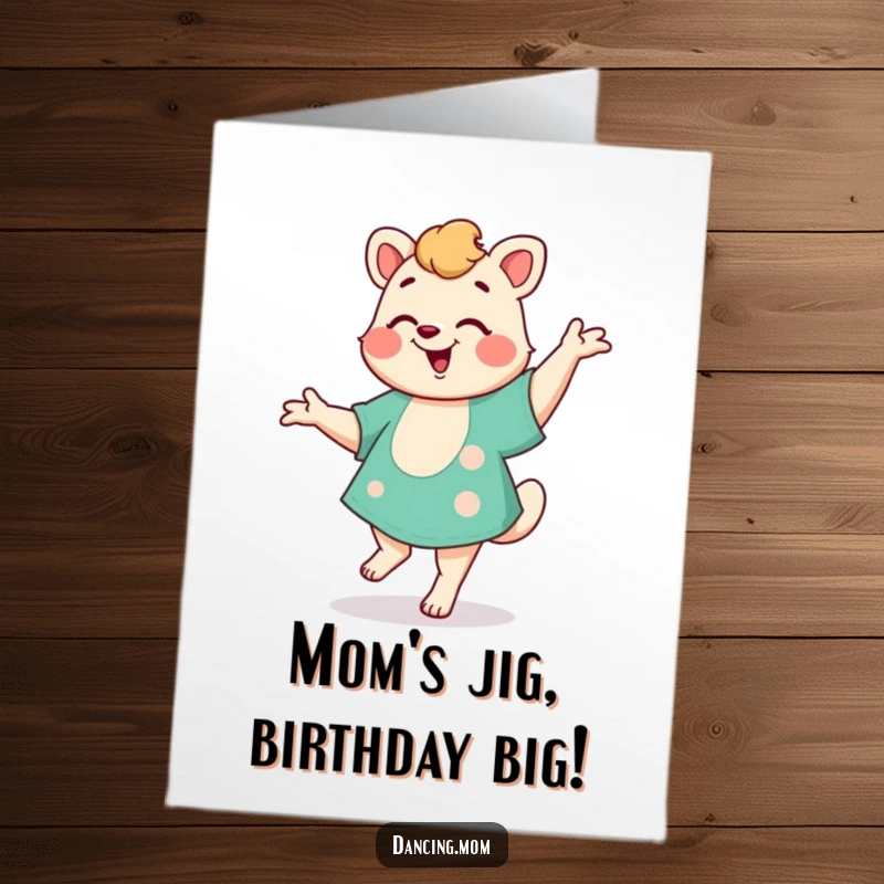 Funny Free Printable Birthday Card: Dancing mom animal doing a happy little jig for a birthday celebration.