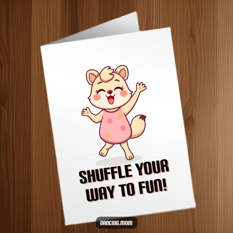 Funny Free Printable Birthday Card showing a mom animal doing a fun, energetic shuffle, ready to celebrate with hilarious moves.
