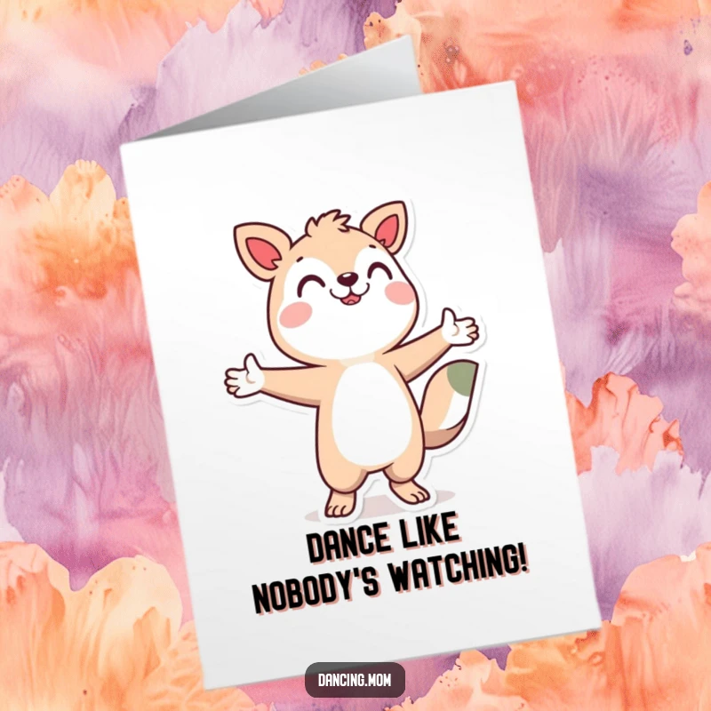 Funny Free Printable Congrats Card: Stylized animal character striking a dynamic dancing pose with arms outstretched happily.