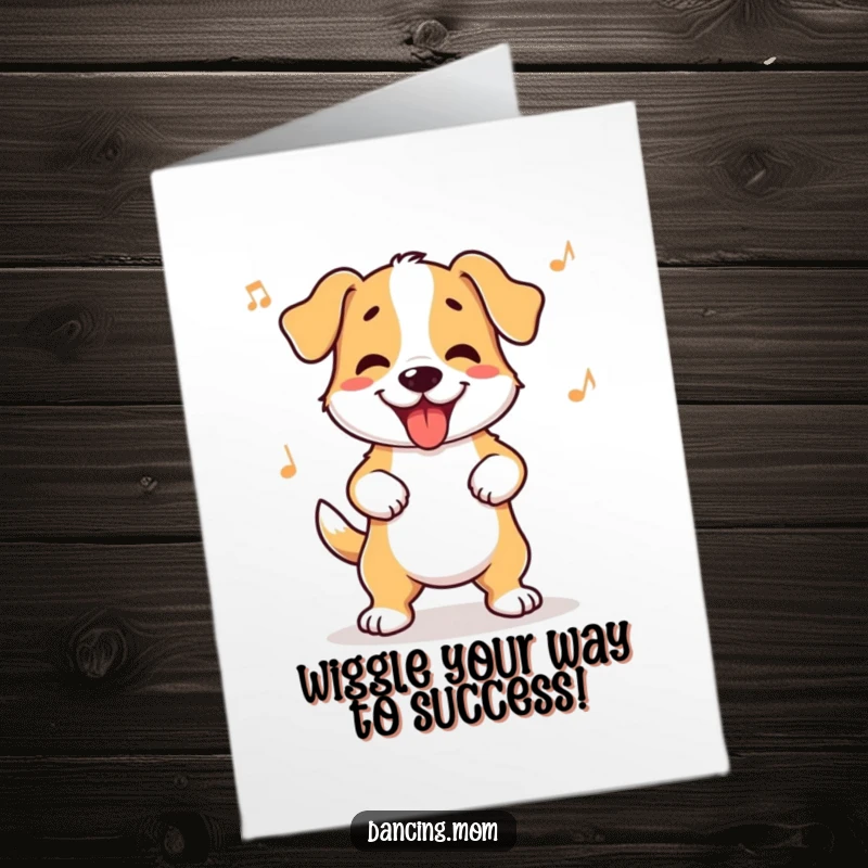 Funny Free Printable Congrats Card: Dog with happy rhythm wiggles its hips in joyful celebration.