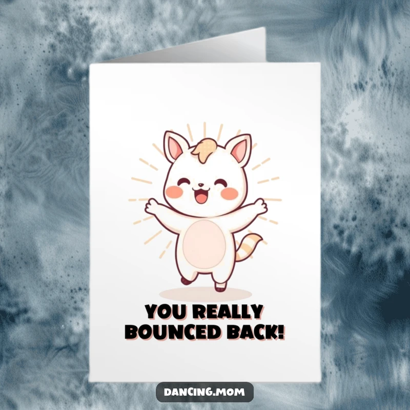 Funny Free Printable Congratulations Card: Kawaii animal radiates energy with a joyful, bouncy dance.