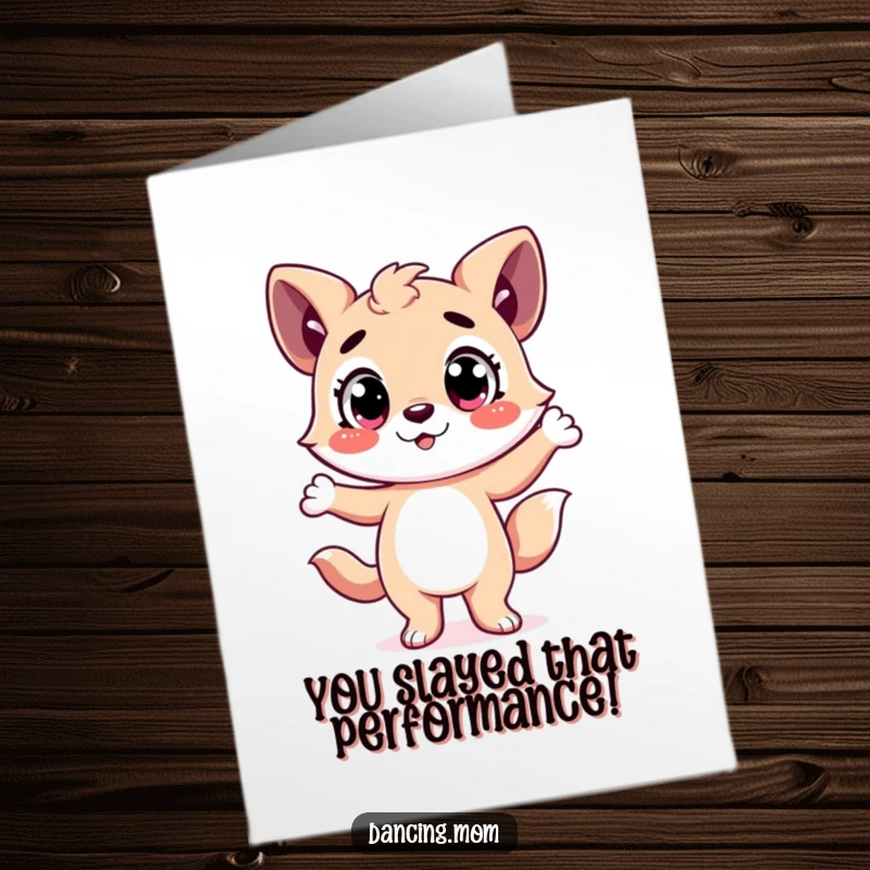 Funny Free Printable Congratulations Card: Happy animal character with wide eyes, striking a dramatic dance pose in celebration.