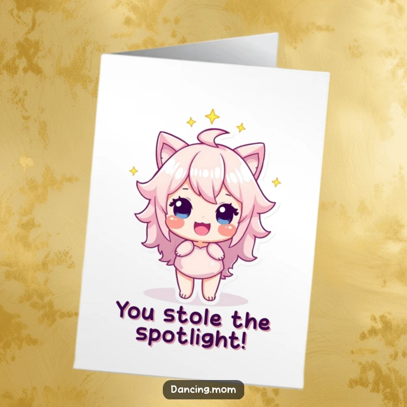 Funny Free Printable Congratulations Card: Character standing proudly in a spotlight, radiating success, a perfect downloadable gift.