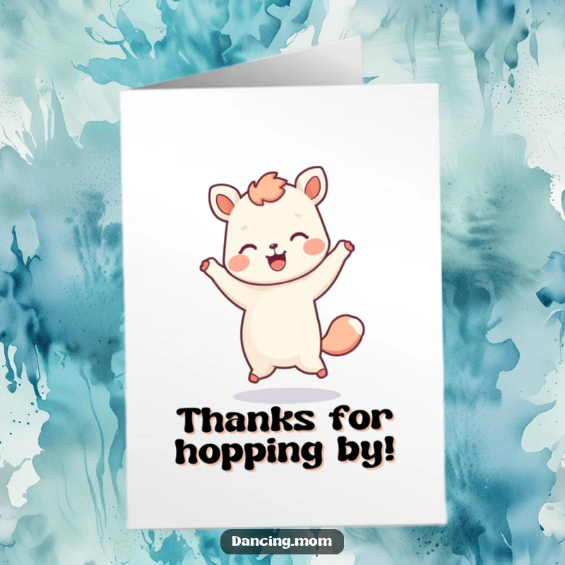 Funny Free Printable Thank You Card: Kawaii animal hopping with glee, conveying thanks with a downloadable, lighthearted touch.