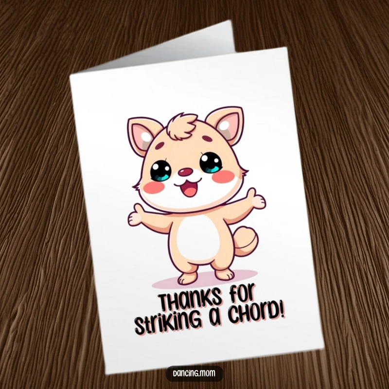 Funny Free Printable Thank You Card: Kawaii animal striking a fun pose with a huge grin, conveying thanks humorously.