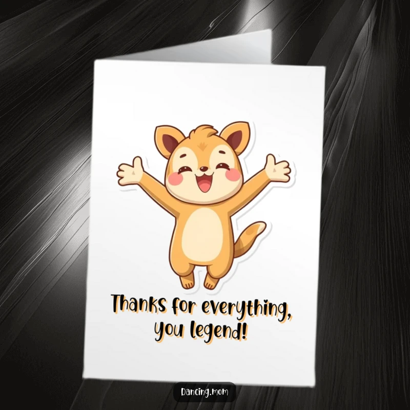 Funny Free Printable Thank You Card: A happy animal leaping with arms wide, conveying energetic gratitude in a humorous way.
