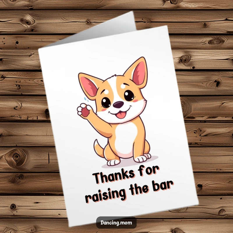 Funny Free Printable Thank You Card shows a dog in a playful pose, one paw raised high, a dynamic printable for thanks.