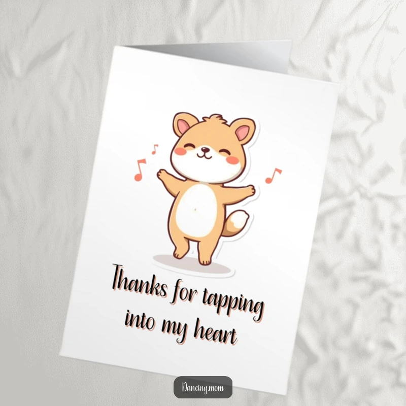 Funny Free Printable Thank You Card: Animal character happily tapping its feet to music, expressing gratitude with rhythm.