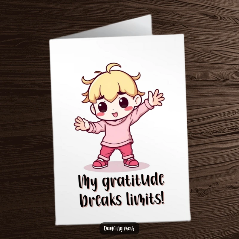 Funny Free Printable Thank You Card: Kawaii character breakdancing, arms planted, delivering a high-impact thank you with flair.