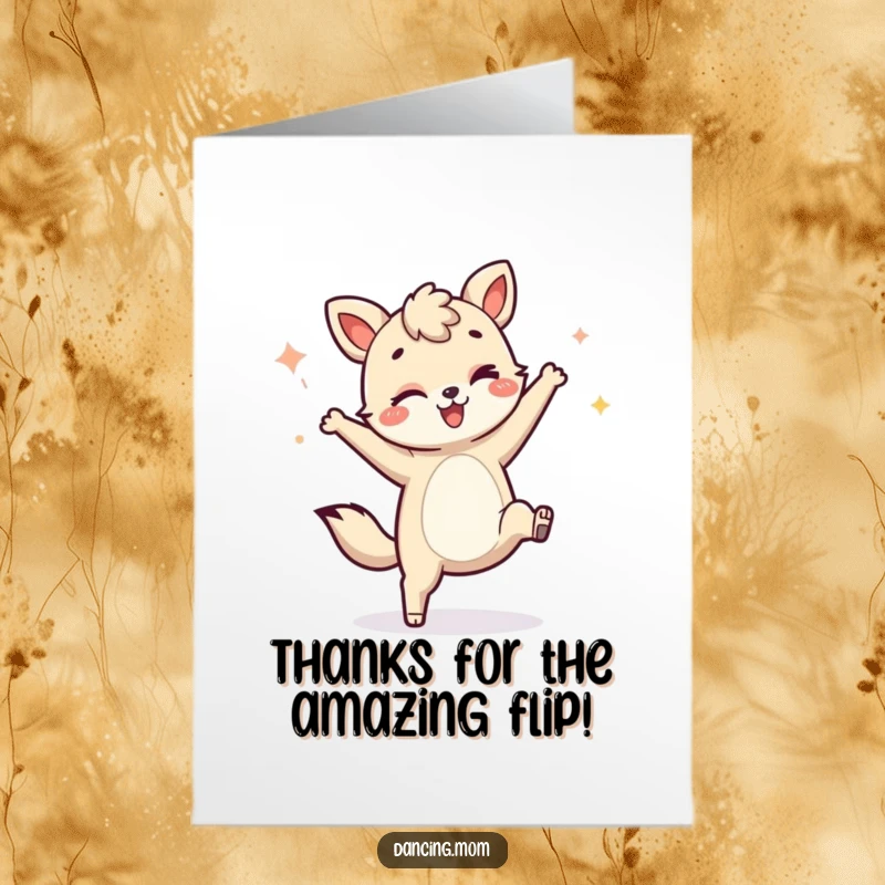 Funny Free Printable Thank You Card featuring a jovial animal winking mid-cartwheel, expressing heartfelt thanks with a giggle.