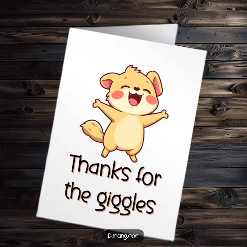 Funny Free Printable Thank You Card of a kawaii animal laughing uncontrollably, head back in sheer happiness.