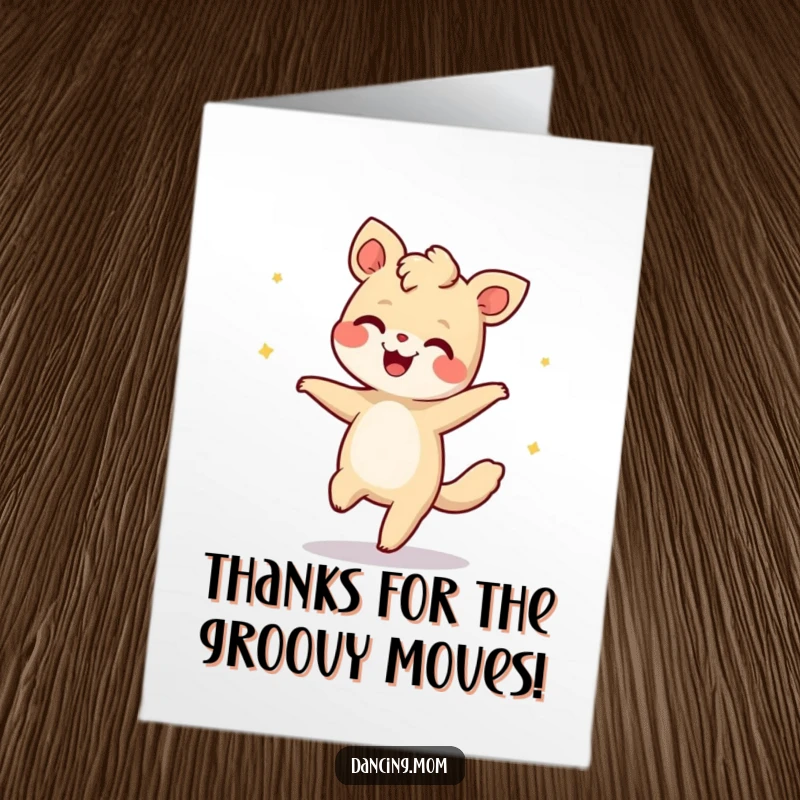 Funny Free Printable Thank You Card featuring a giggling animal moonwalking backwards, expressing gratitude with slick moves.