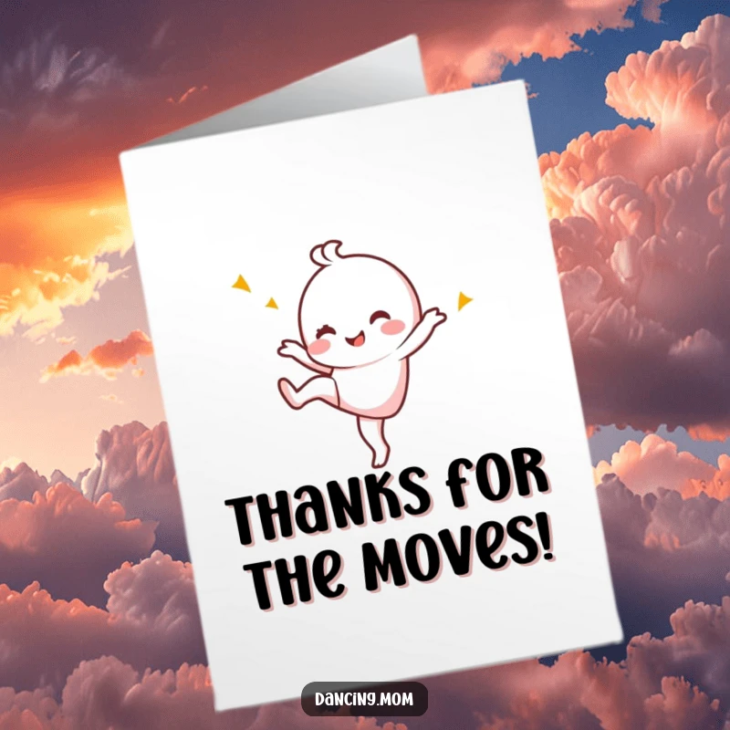 Funny Free Printable Thank You Card: Kawaii dancer kicking one leg up with a playful wink, expressing thanks, ready to print.