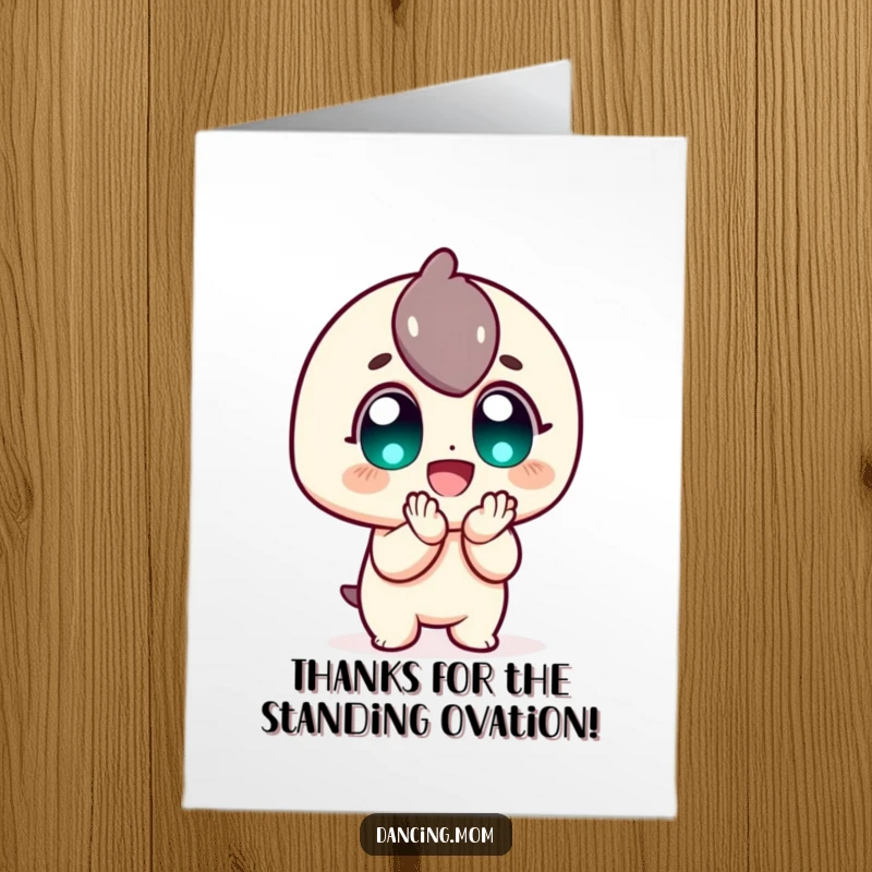 Funny Free Printable Thank You Card: Character with wide eyes clapping enthusiastically, showing gratitude, a downloadable art piece.