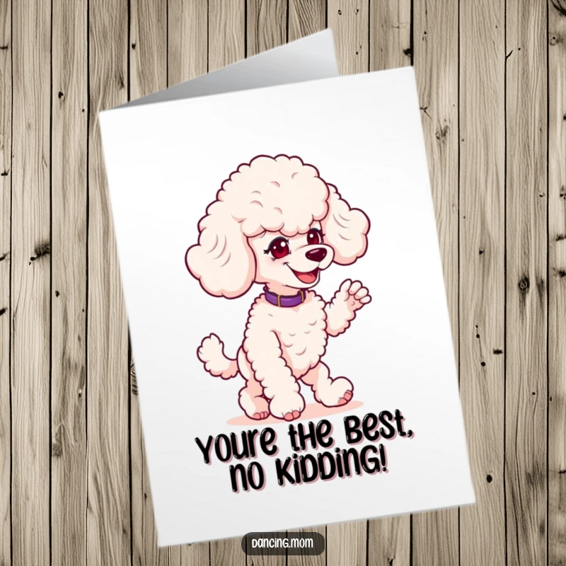 Funny Free Printable Poodle Thank You Card: Poodle with a mischievous grin in a playful dance pose.