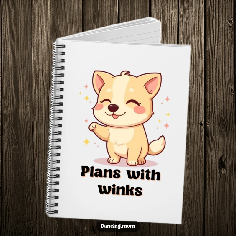 Funny dog notebook with a dog winking playfully during a dance, perfect for jotting down witty thoughts.