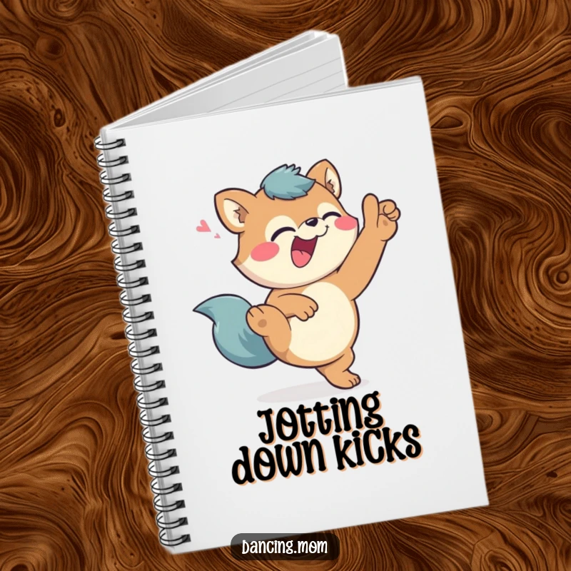 Funny Notebook: Giggling animal character in a high kick pose, winking, perfect for jotting down notes with comedic inspiration.