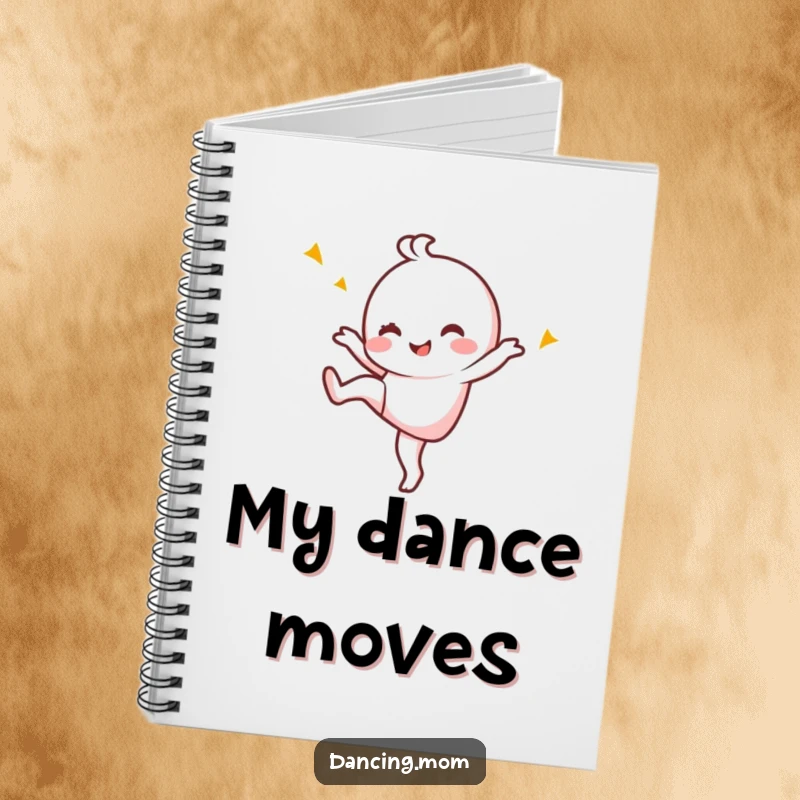 Funny Notebook: Kawaii dancing character kicking one leg up high, winking playfully, ready to write.