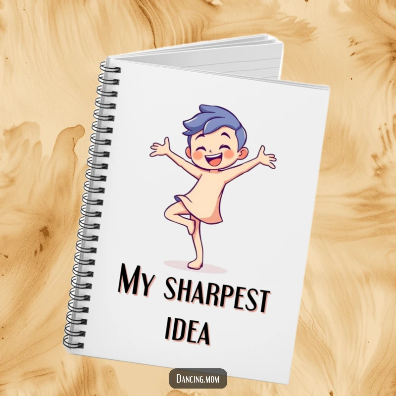 Funny notebook cover featuring a playful dancer with a confident grin, balancing on one toe.