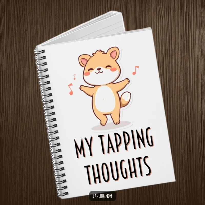 Funny animal character happily tapping its feet to music, featured on the cover of a notebook.