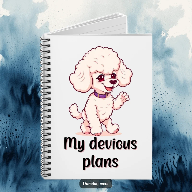 Funny Poodle Prankster Notebook: A mischievous poodle grins while striking a playful dance pose, ready for your notes.