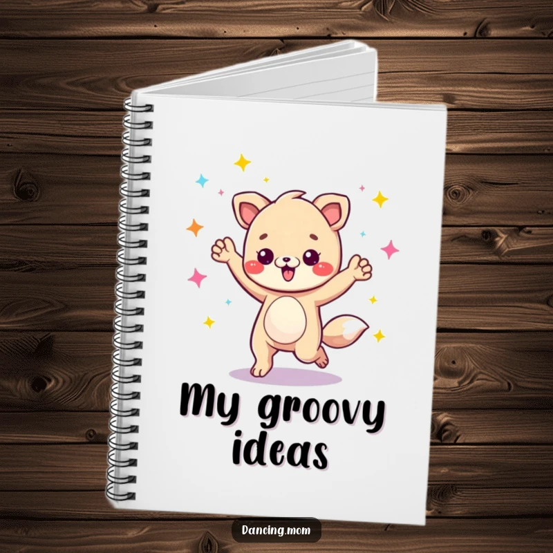 Funny animal character energetically grooving under disco lights, featured on the cover of a notebook.